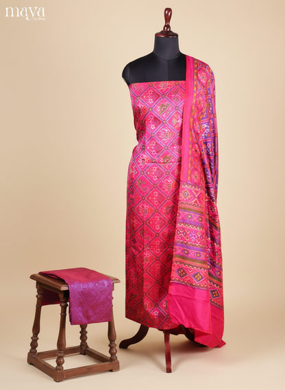 Classic Pink Semi Patola Salwar Suit Material With Intricate Motifs
