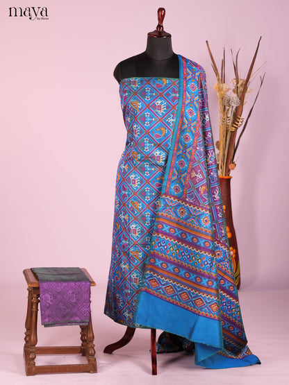 Stunning Blue Semi Patola Salwar Suit Material With Intricate Motifs