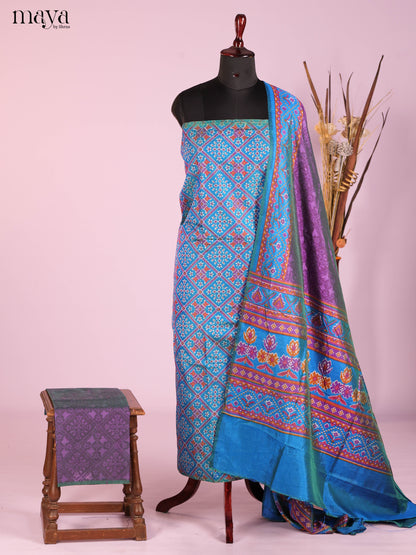 Exquisite Blue Semi Patola Salwar Suit Material With Floral Pattern