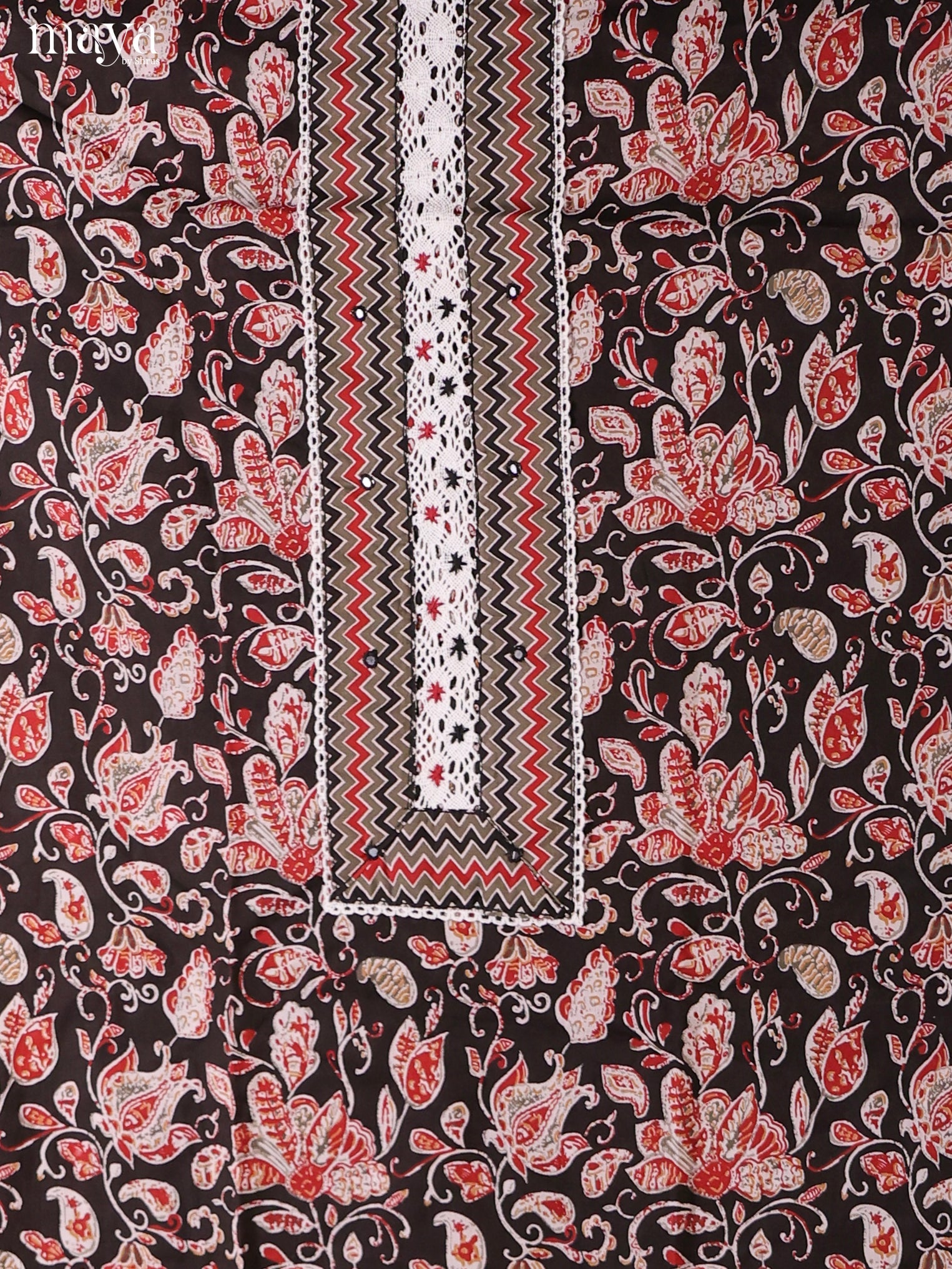 Graceful Black Cotton Unstitched Salwar Set With Kalamkari Floral Prints