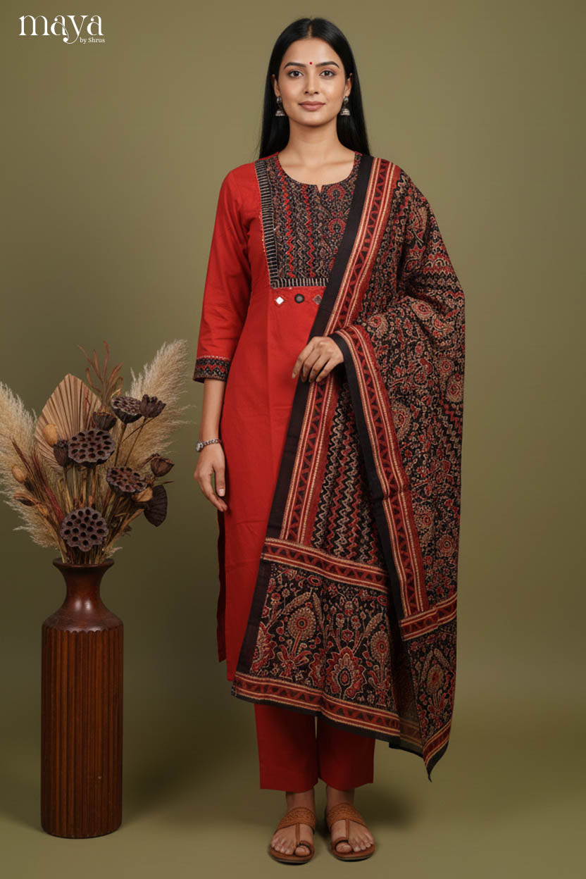 Red Readymade Salwar with Printed Design-mdi20006