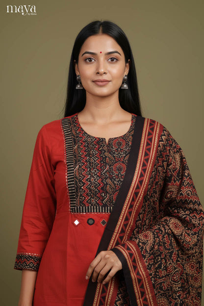 Red Readymade Salwar with Printed Design-mdi20006