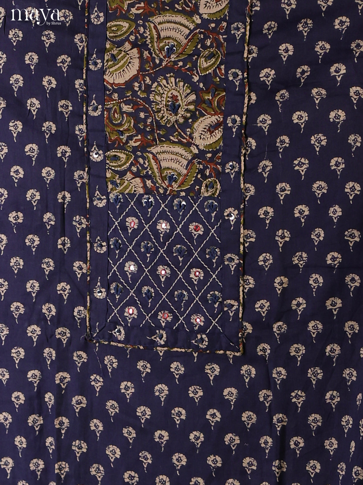 Classy Dark Blue Cotton Floral Salwar Suit Set Material