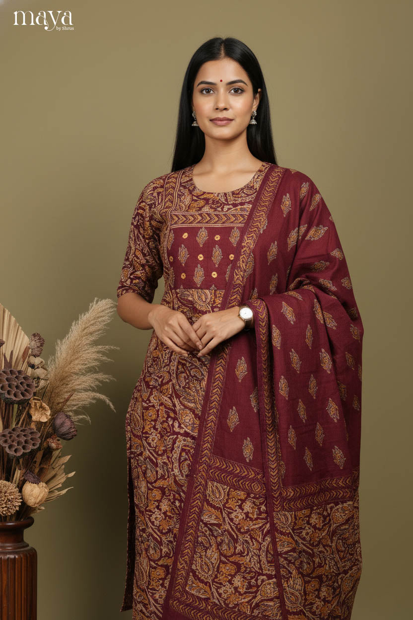 Maroon Readymade Salwar with Printed Design-mdi20088