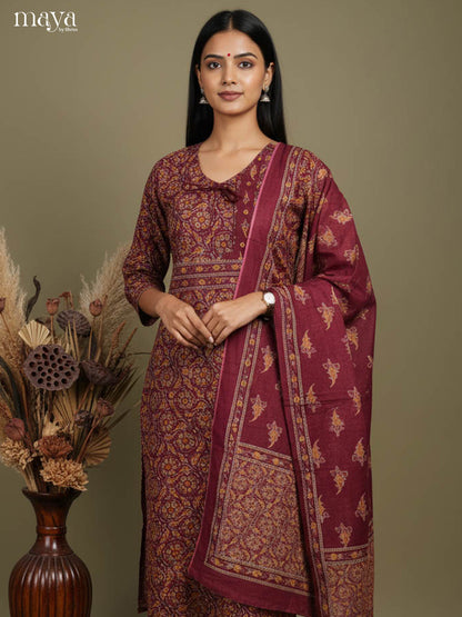 Classy Maroon Readymade Salwar Suit with Floral Prints