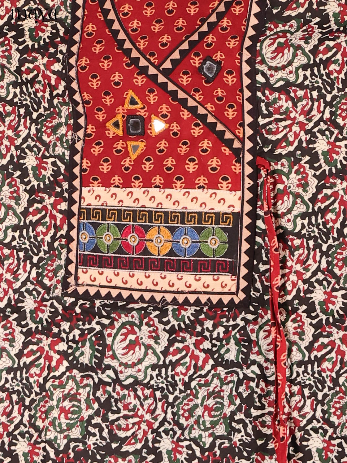 Stylish Black Ajrakh Cotton Salwar Material With Yoke Neck
