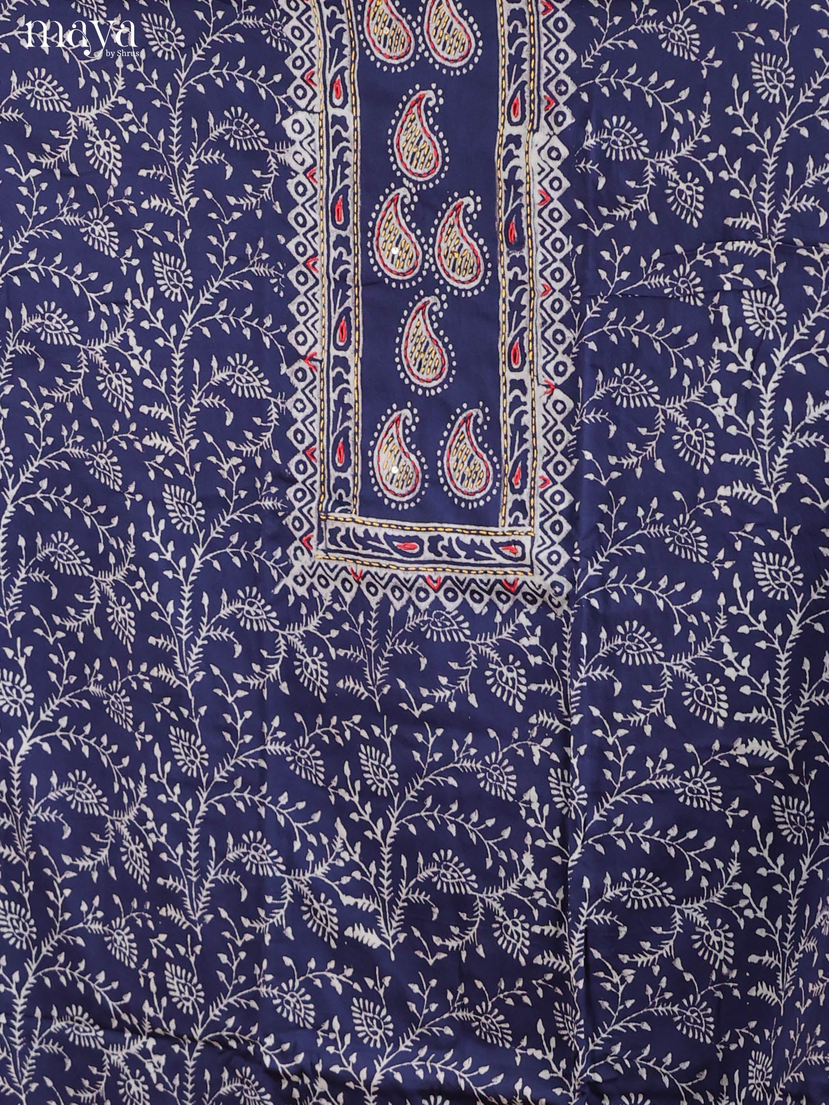 Stunning Royal Blue Ajrakh Cotton Suit Set With Floral Vines