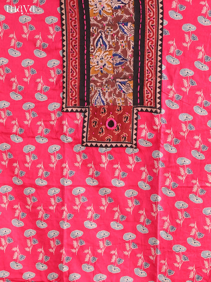 Vibrant Pink Ajrakh Cotton Dress Material With Floral Prints