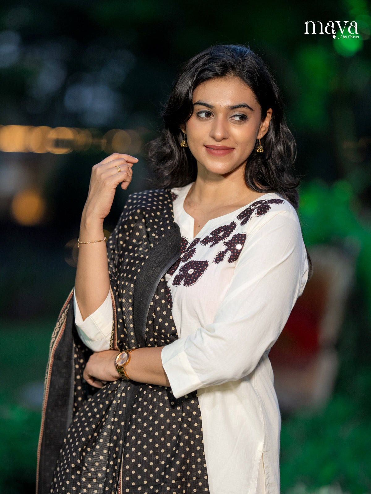 Chic Off white salwar suit With Embroidered Neckline & Printed Dupatta