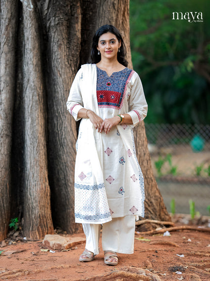 Charming Off white salwar suit With Printed Yoke Neck