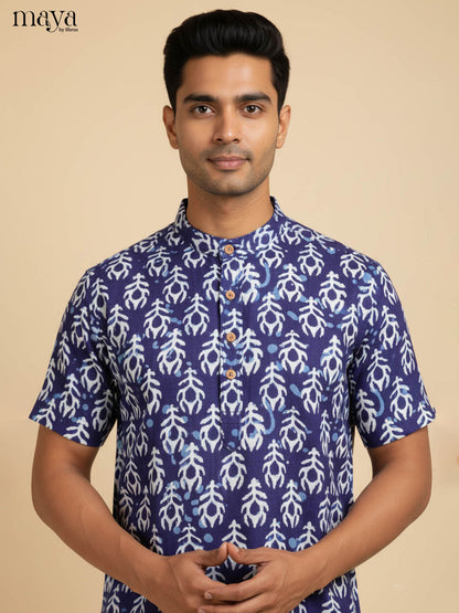 Elegant Indigo Kurta For Men With Ethnic Motifs