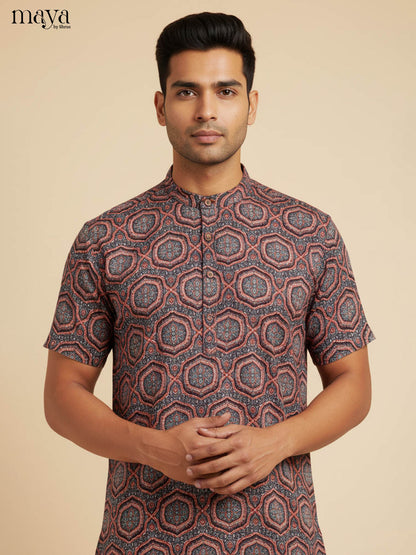 Sophisticated Mauve Printed Kurta For Men With Ethnic Prints