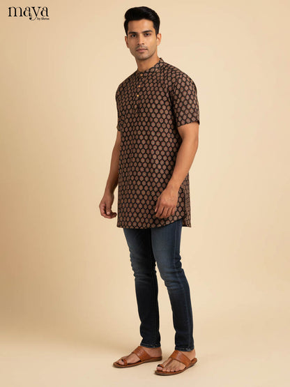 Stunning Black Kurta For Men Printed With Floral Motifs