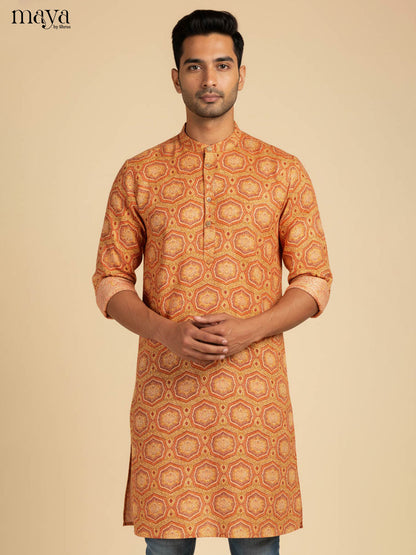 Radiant Mustard Yellow Kurta For Men With Hexagonal Prints