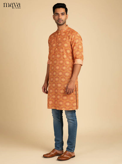 Radiant Mustard Yellow Kurta For Men With Hexagonal Prints