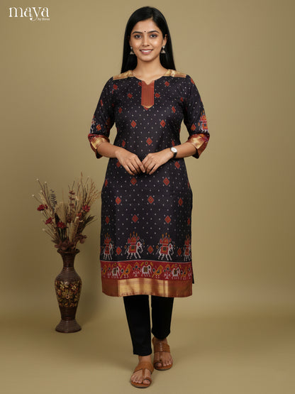 Stunning Black Patola Print Kurti with Silk Zari Border