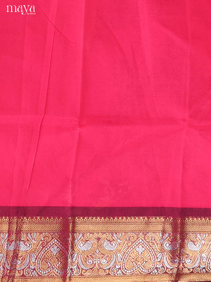 Chic Pink Chettinad Cotton Top & Dupatta Set With Maroon Zari Border