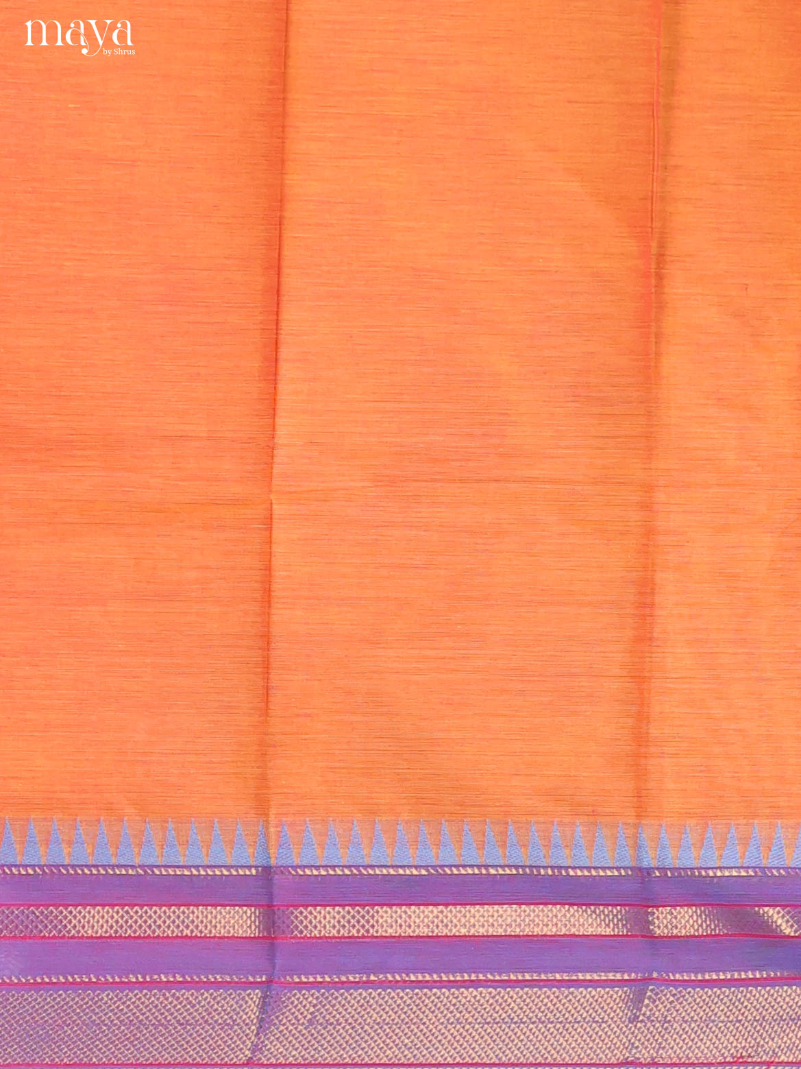Radiant Orange Chettinad Cotton Top & Dupatta Set With Purple Zari Border