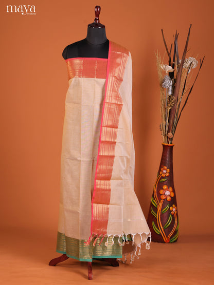 Rich Cream Chettinad Cotton Top & Dupatta Set With Zari Border