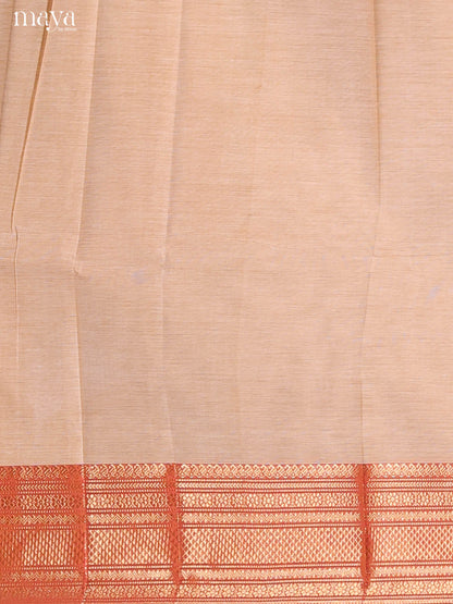 Rich Cream Chettinad Cotton Top & Dupatta Set With Zari Border