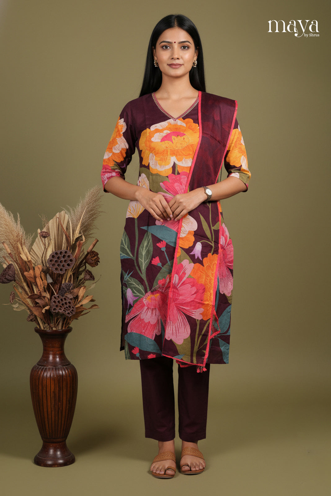 Enchanting Purple Floral printed Readymade 3 Piece Salwar Suit