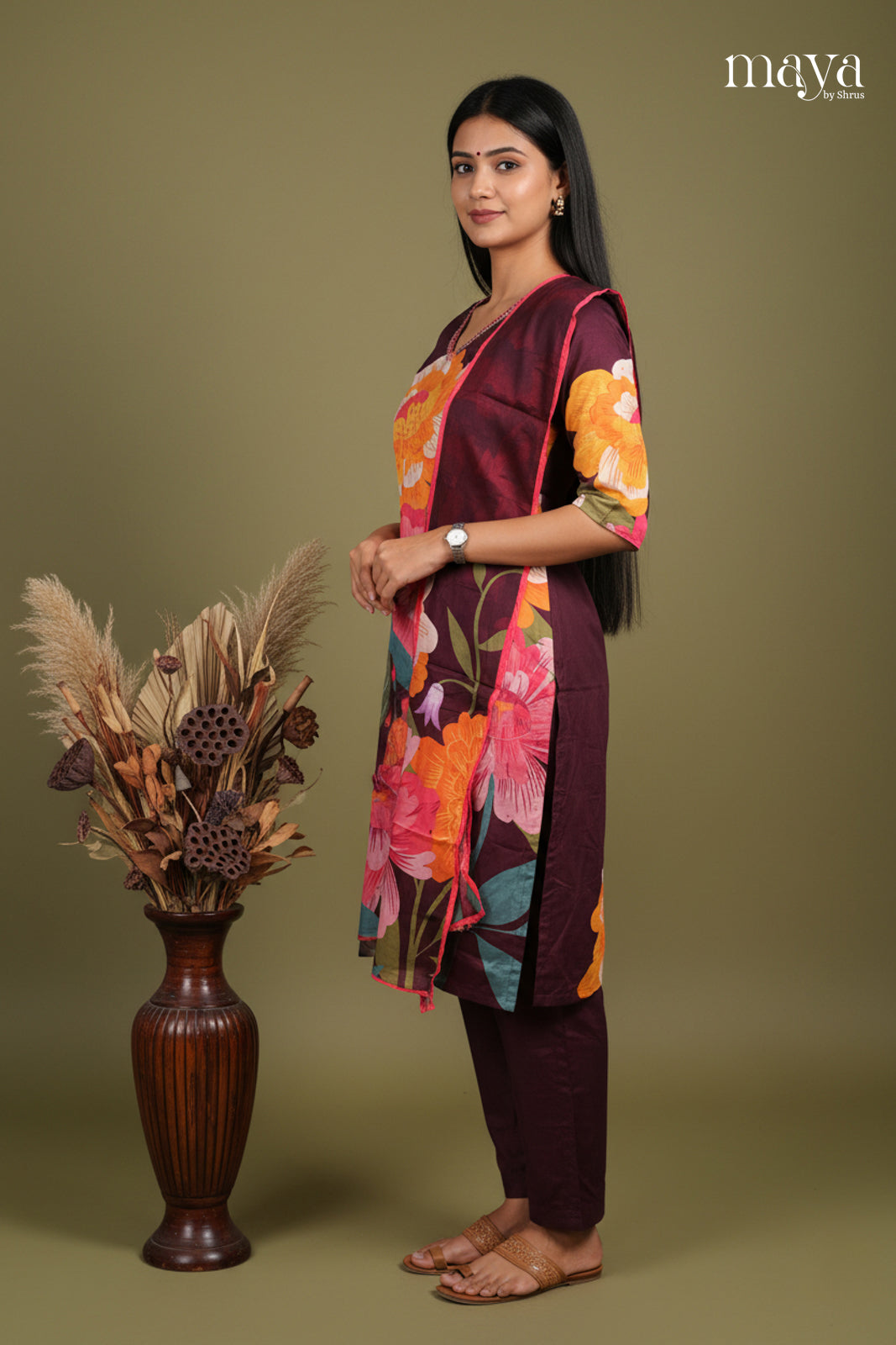 Enchanting Purple Floral printed Readymade 3 Piece Salwar Suit