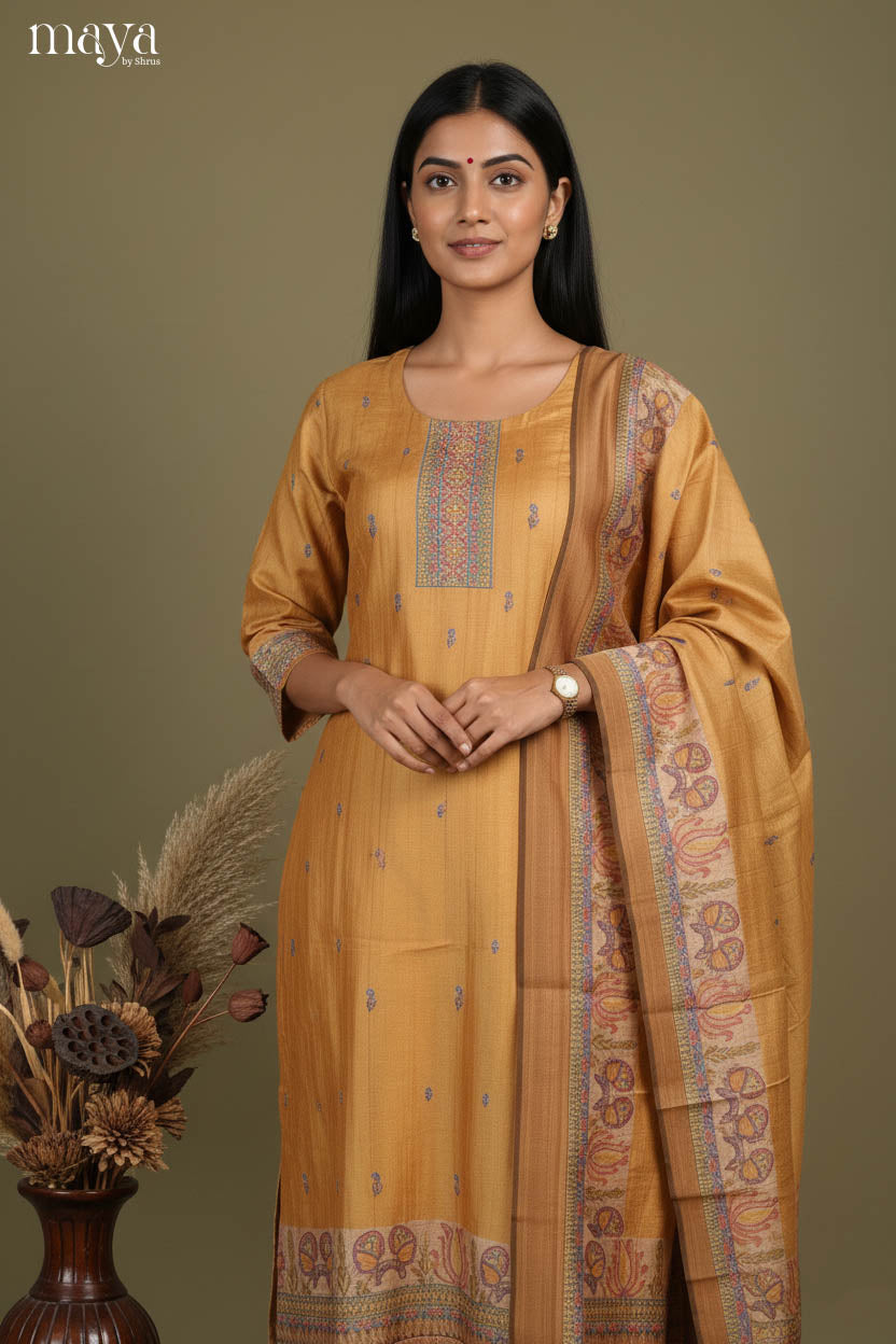 Striking Mustard Partywear Salwar Set with Printed Design