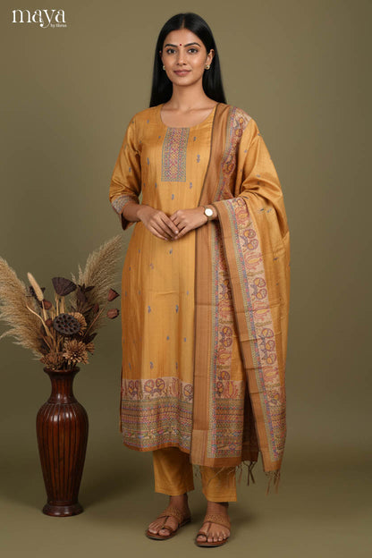 Striking Mustard Partywear Salwar Set with Printed Design