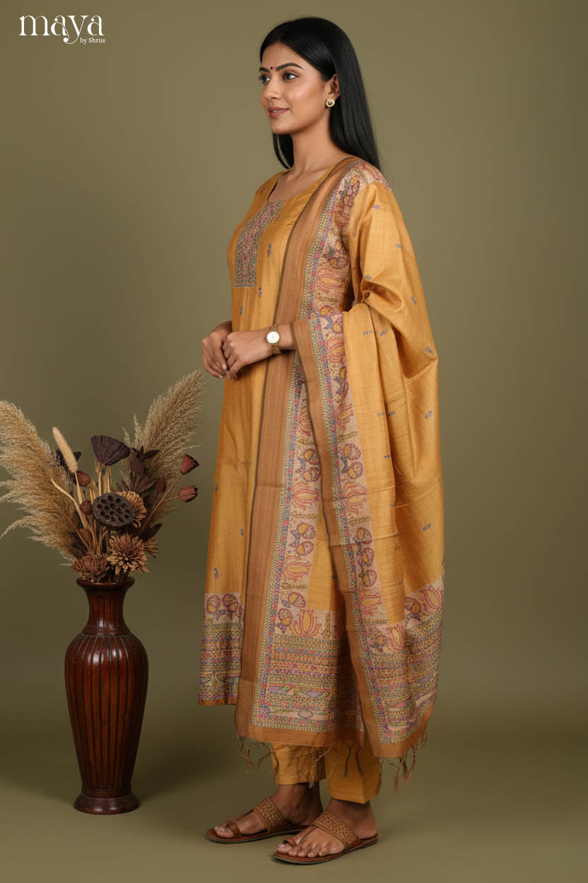 Striking Mustard Partywear Salwar Set with Printed Design