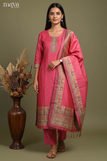 Pretty Pink Readymade Salwar Set with Printed Design & Dupatta