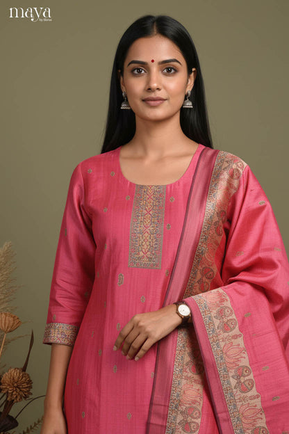 Pretty Pink Readymade Salwar Set with Printed Design & Dupatta
