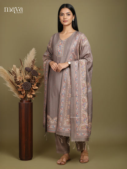 Grey - Madhubani Printed Readymade 3 Piece Salwar Set