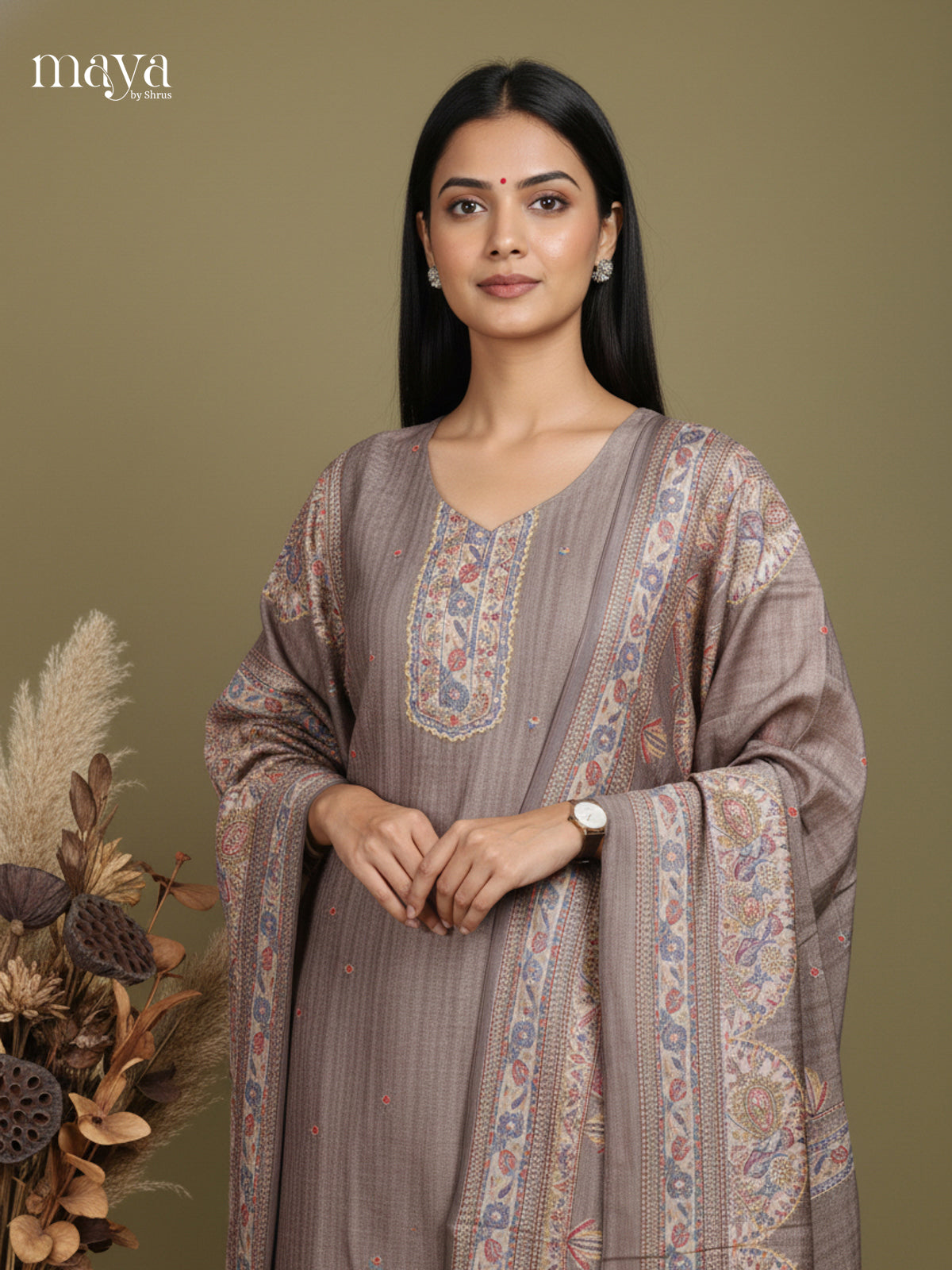 Grey - Madhubani Printed Readymade 3 Piece Salwar Set