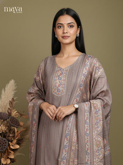 Grey - Madhubani Printed Readymade 3 Piece Salwar Set