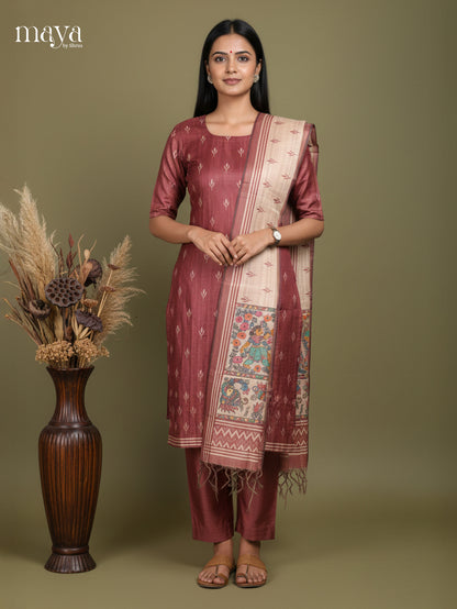 Beautiful Maroon & Cream Kalamkari Printed Readymade 3 Piece Salwar Set
