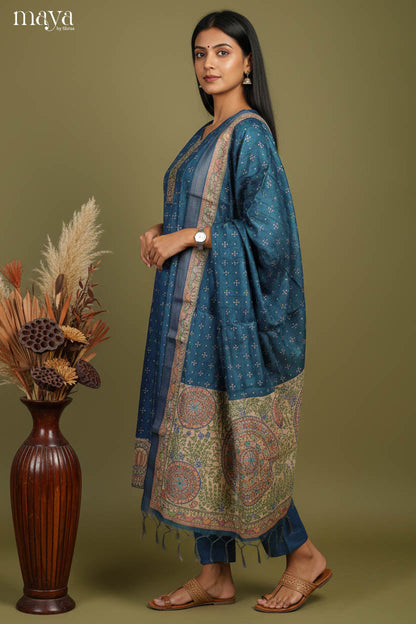 Elegant Teal Blue Readymade Salwar Suit Set with Madhubani Prints