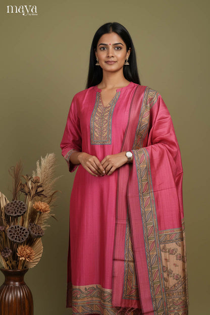 Luxurious Rani Pink Salwar Suit For Women With V Neck