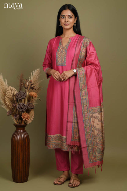 Luxurious Rani Pink Salwar Suit For Women With V Neck