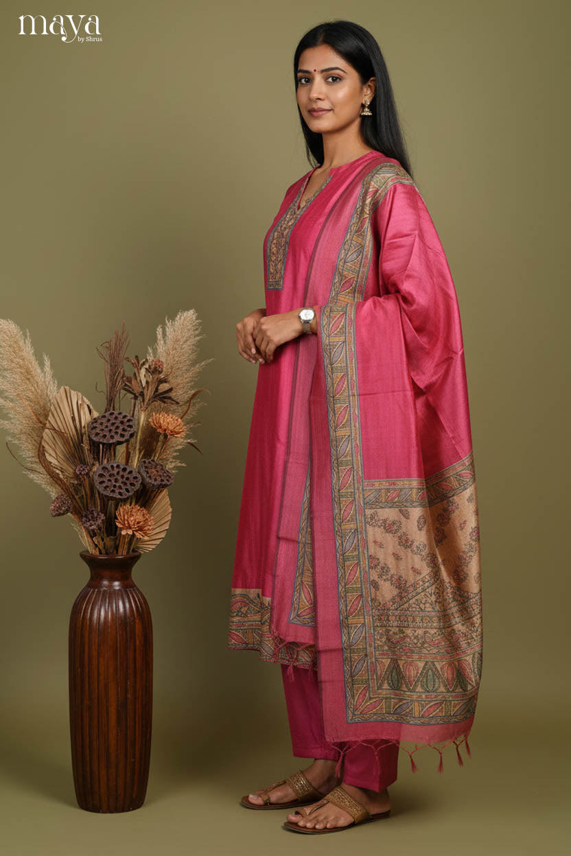 Luxurious Rani Pink Salwar Suit For Women With V Neck
