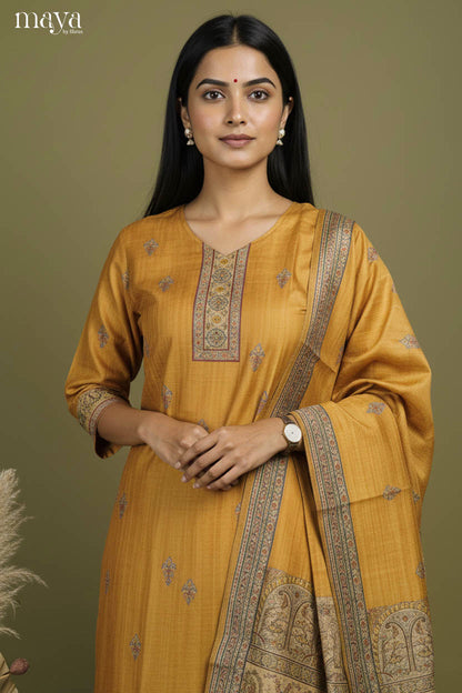 Luxurious Mustard Readymade Salwar Suit Set with Madhubani Prints