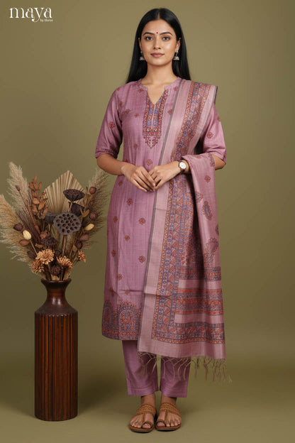 Charming Cotton Lilac Salwar Set with Printed Design, matching pant & dupatta