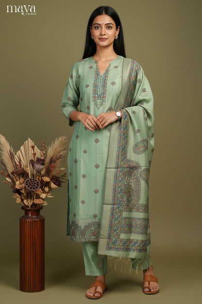 Serene Mint Green Readymade Salwar Suit with Madhubani Prints