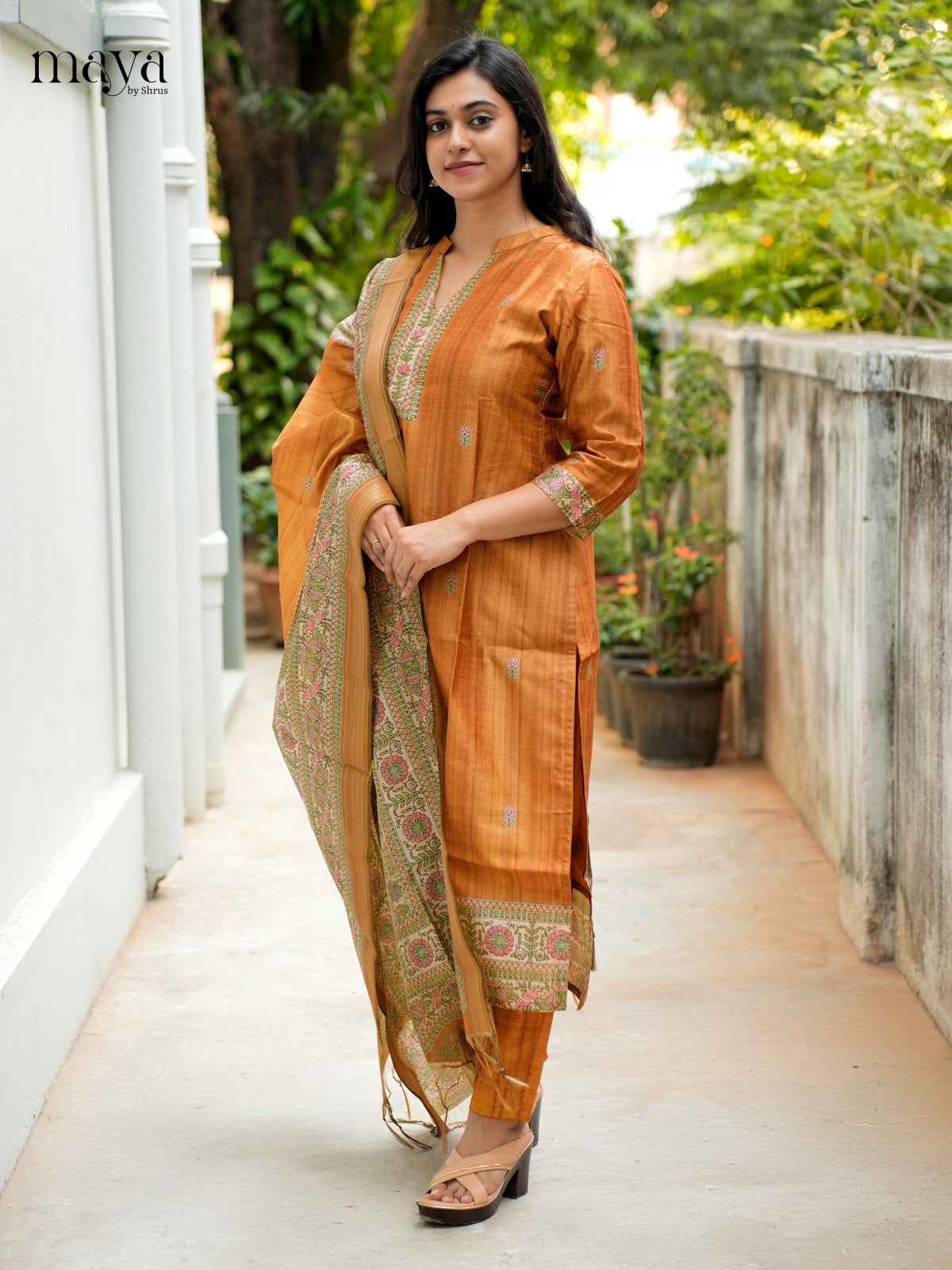 Exquisite Brick Madhubani printed Semi Tussar Readymade 3 Piece - MDJ07065