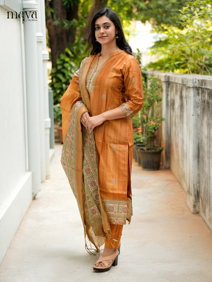 Exquisite Brick Madhubani printed Semi Tussar Readymade 3 Piece - MDJ07065