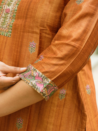 Exquisite Brick Madhubani printed Semi Tussar Readymade 3 Piece - MDJ07065