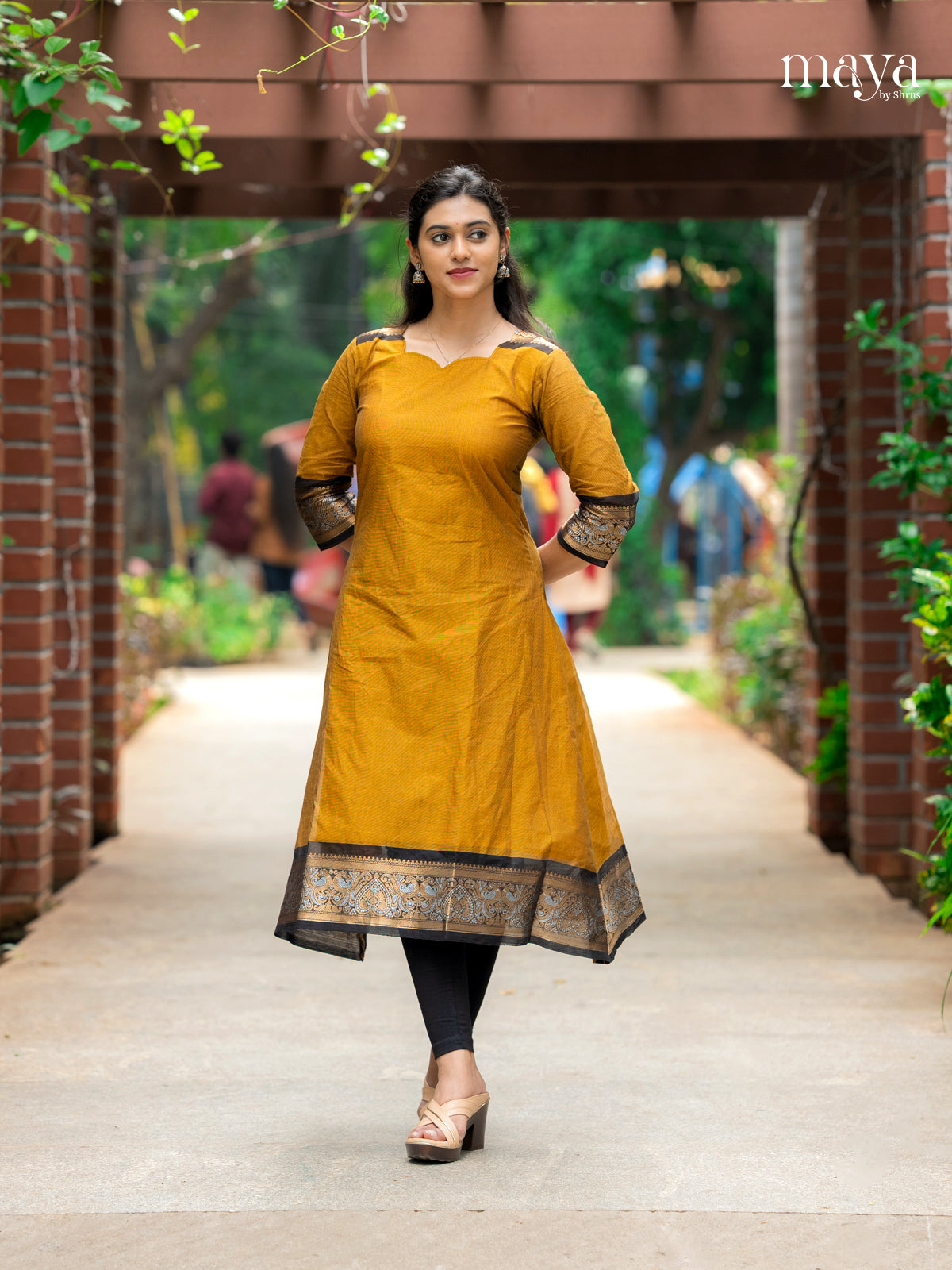 Graceful Mustard Readymade Kurti With Black Zari Border 2