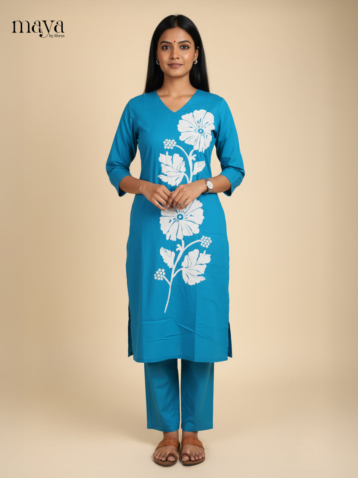 Exquisite Blue 2 Piece Cotton Co-Ord Set With Floral Print