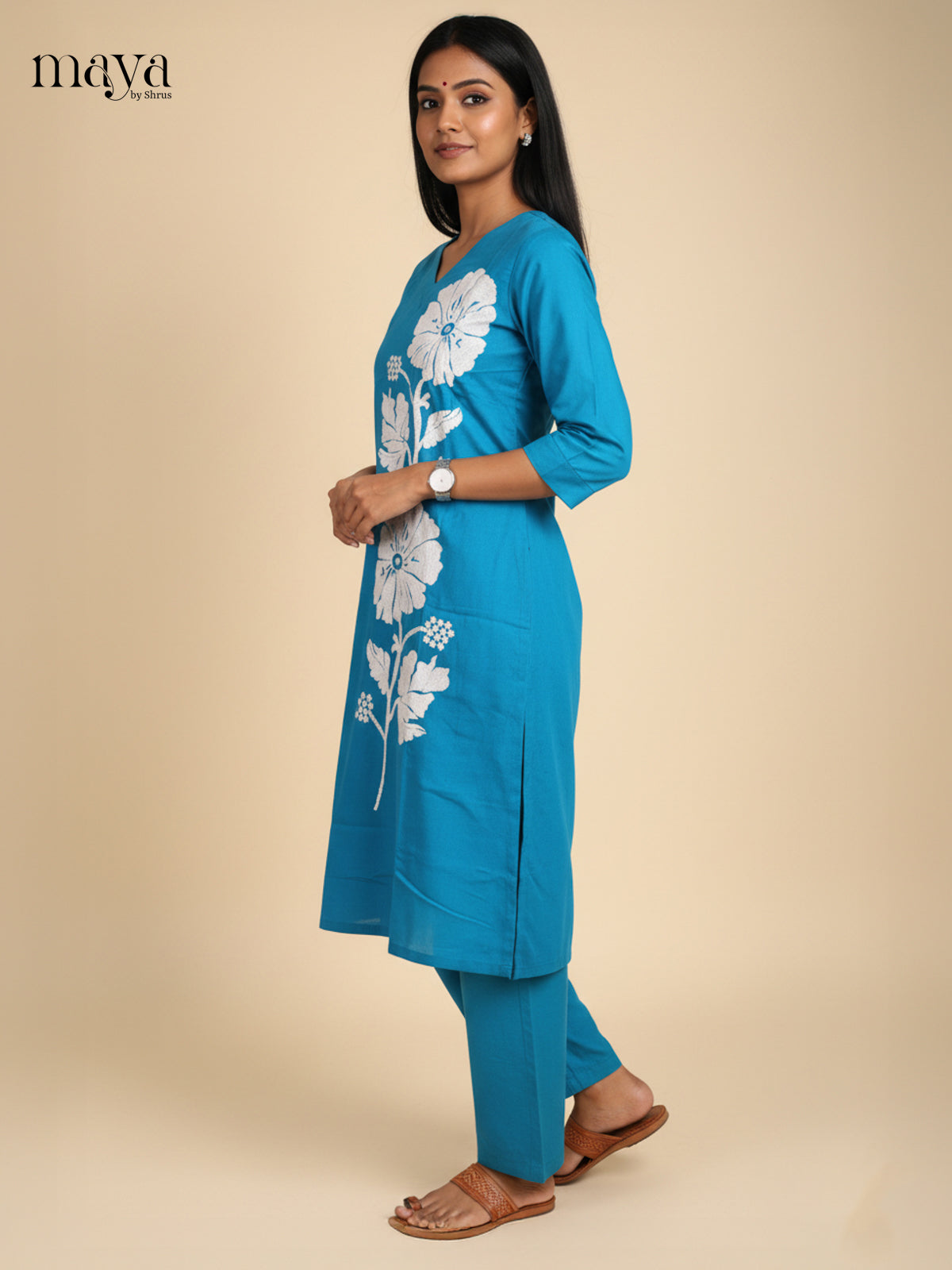 Exquisite Blue 2 Piece Cotton Co-Ord Set With Floral Print
