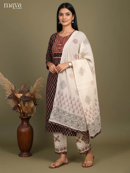 Pretty Black Readymade Ajrakh Salwar Set with Printed Design
