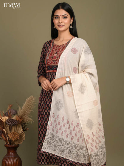 Pretty Black Readymade Ajrakh Salwar Set with Printed Design